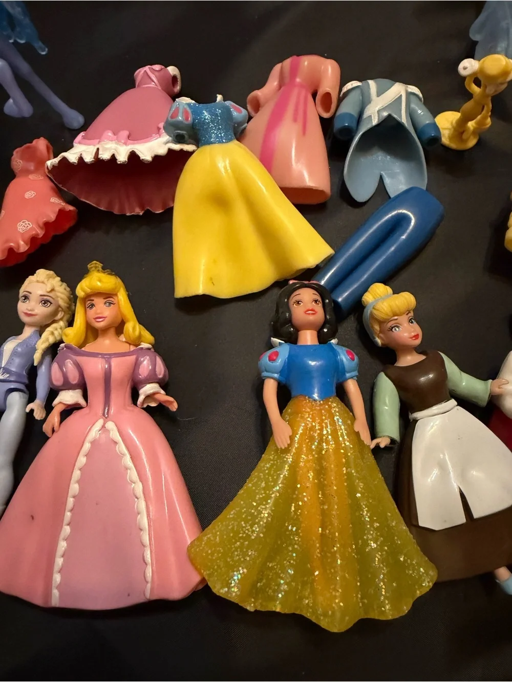 Disney Princess Polly Pocket Mini Doll Lot Rubber Dresses Horse Elsa Belle